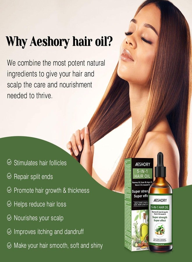 Aeshory Hair Oil - 5 IN 1 Hair Care Oil with Rosemary, Castor, Argan, Vitamin E, and Avocado for Hair Growth and Strengthening - Nourishing and Volumizing 3.38 fl oz - Image 4